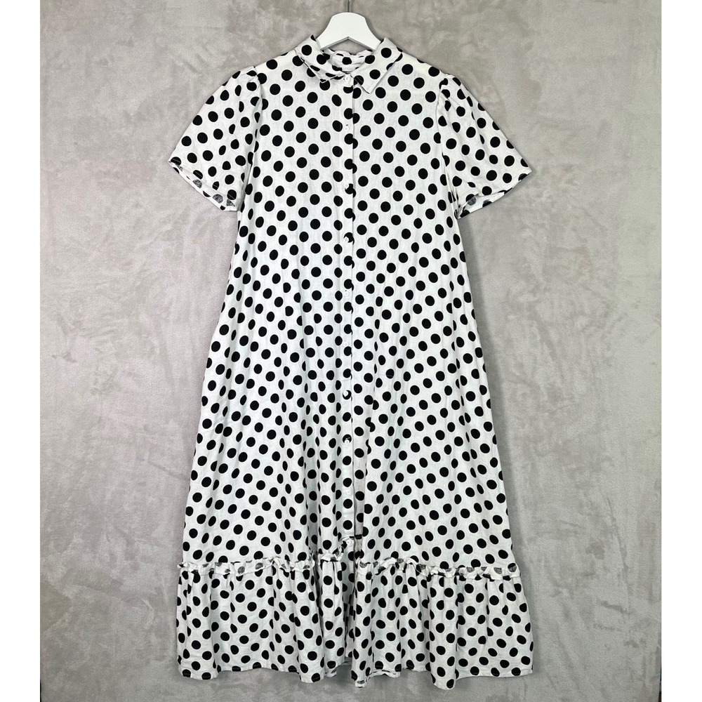 Lisa Marie Fernandez Target Dress Linen Blend Polka Dot Button Front Size Small - Picture 3 of 10